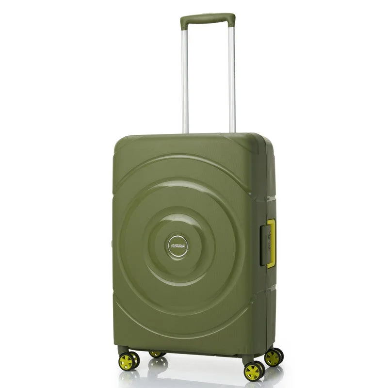 AMERICAN TOURISTER Circurity Suitcase, Check-In Size 68 cm / 25 inch, 4 Spinner Wheels, Hard Top, Polypropylene, Olive|Scratch & Impact Resistant Material|Lightweight|XtraSecu™ 3 Point Locking System|TSA Lock - 3 Years International Warranty
